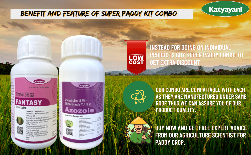 Katyayani Paddy Crop Super Combo Pack (For 1 Acre) [Fipronil 5 % SC  (250mlx2) + Azoxystrobin 18.2 % + difenoconazole 11.4 % SC (250ml x 1)  ]Enhance