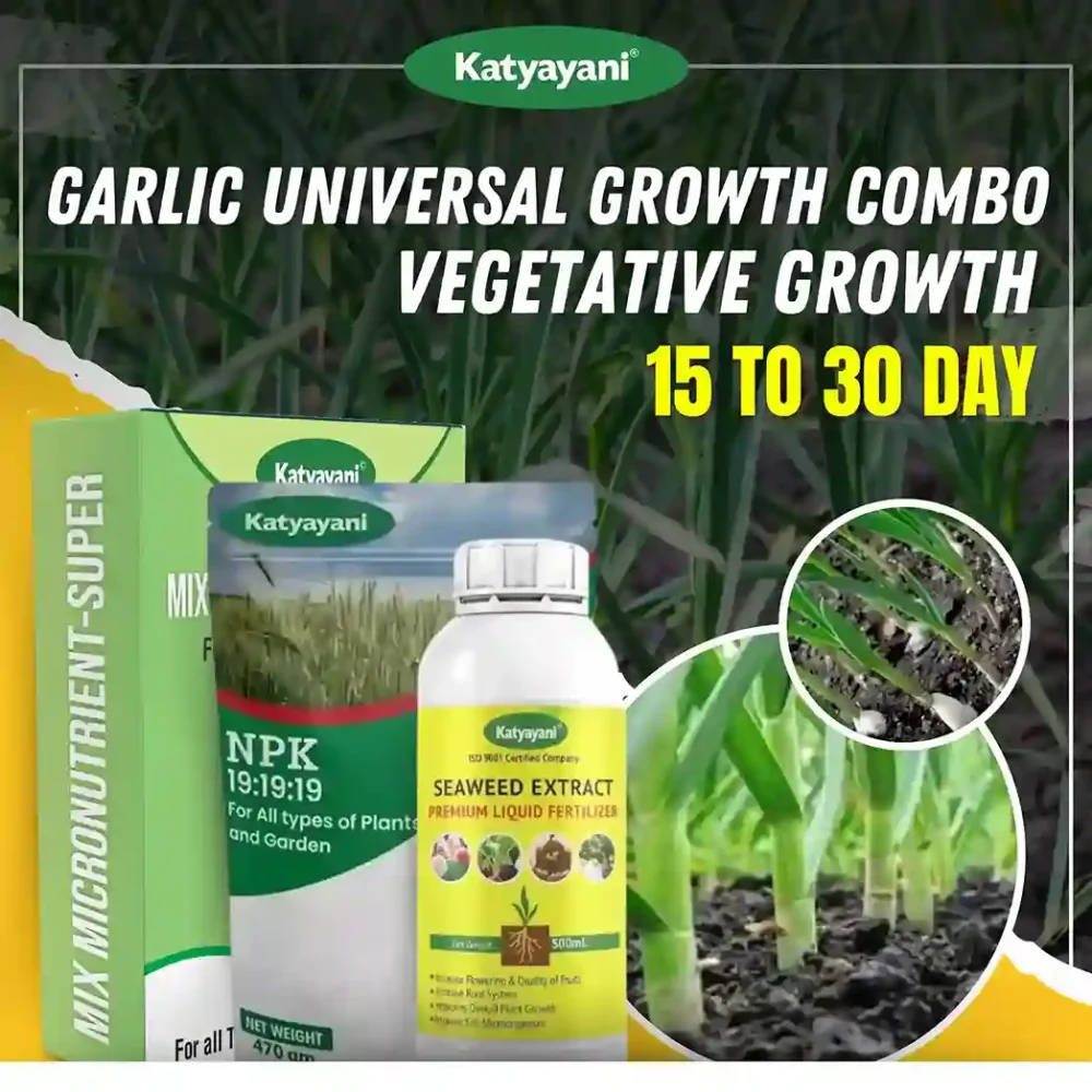 Katyayani Garlic Universal Growth Combo (15-30 Days) (NPK 19-19-19 (1 KG) + Mix Micronutrient (100 GM) + Seaweed Extract (250 ML)